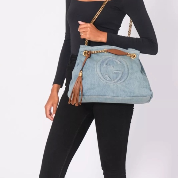 Authentic Gucci Soho Chain GG Denim Shoulder Bag - Picture 2 of 11